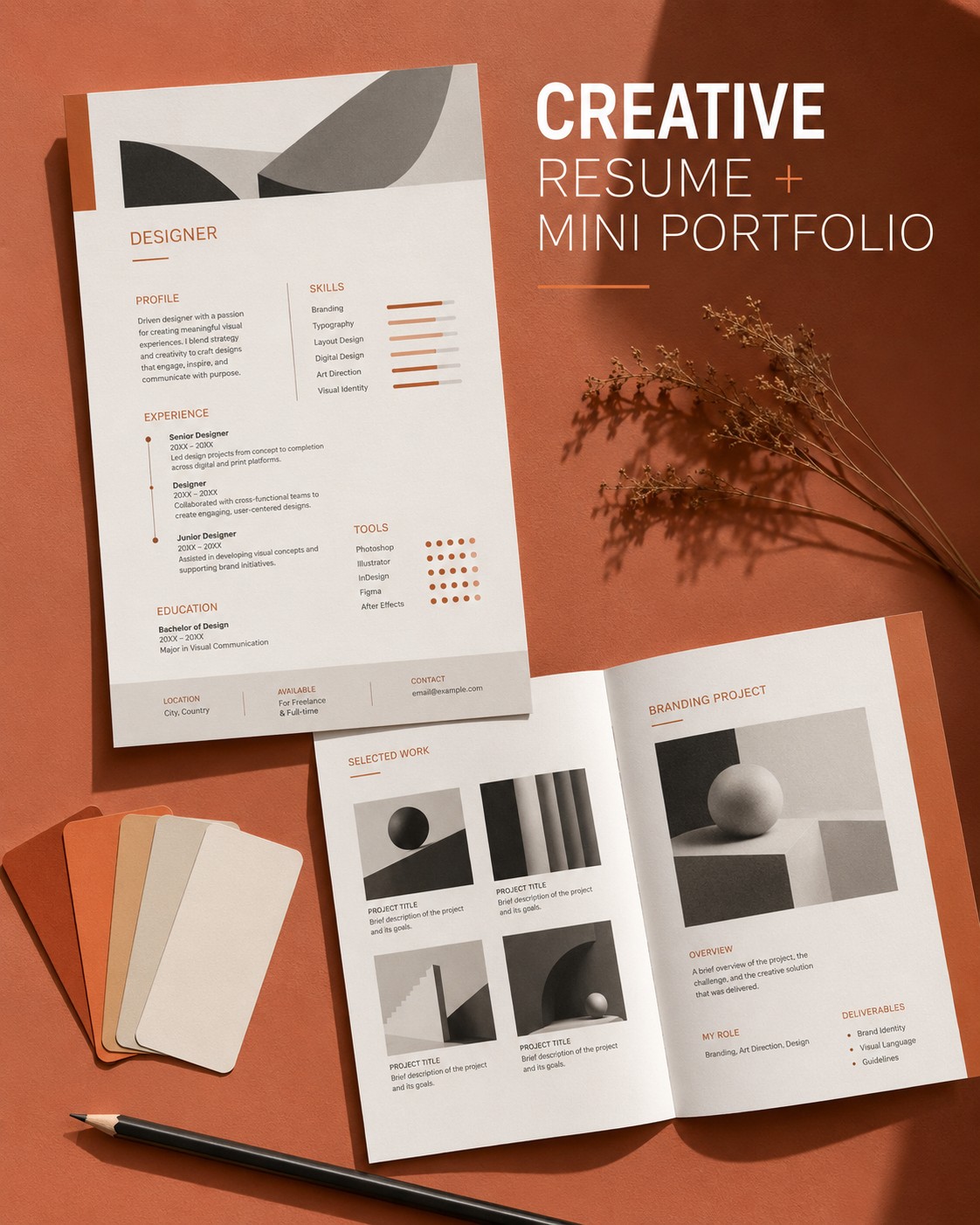 Creative & Design Resume + Mini Portfolio Template — 6 Color Palettes
