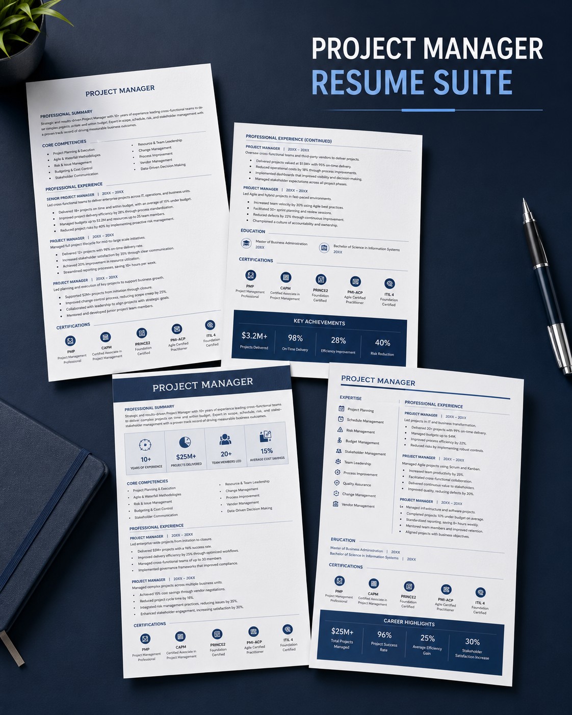 Project Manager & Operations Resume Suite — 4 Documents, PMP & Agile Ready